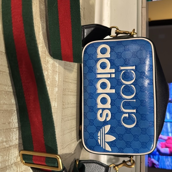 Gucci Bag GG Canvas Shoulder Crystal Blue Small Collaboration Adidas - Picture 2 of 8